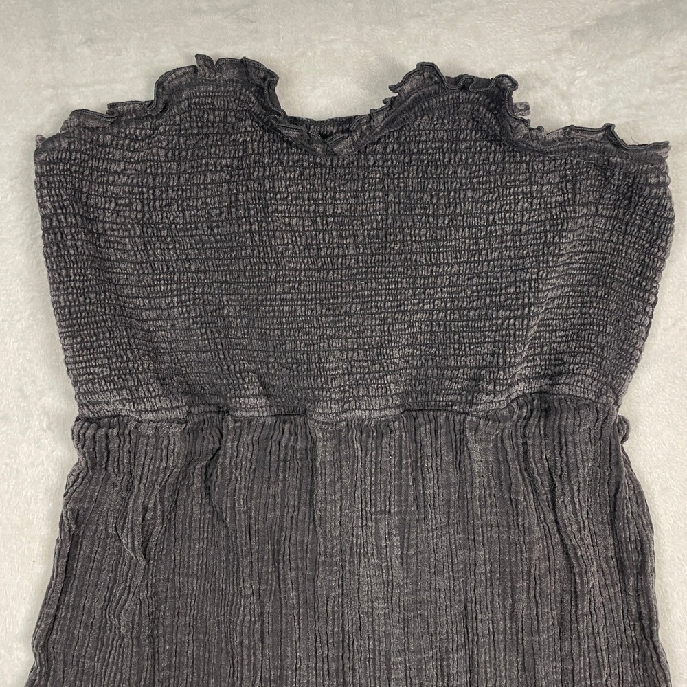 Anthropologie Dress Women XL Charcoal Grey Strapless Smocked Gauze Maxi Tiered - Picture 3 of 8